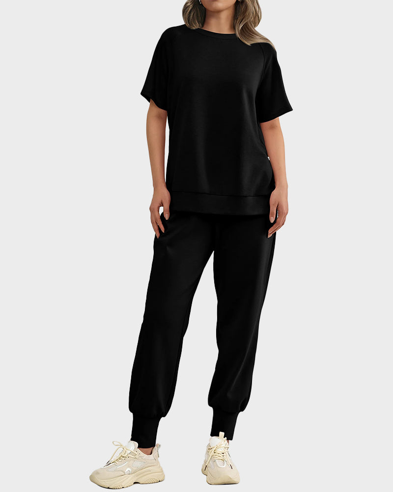 Ensemble lounge 2 pièces : pull-over et pantalon avec fentes zippées