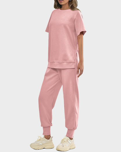 Ensemble lounge 2 pièces : pull-over et pantalon avec fentes zippées