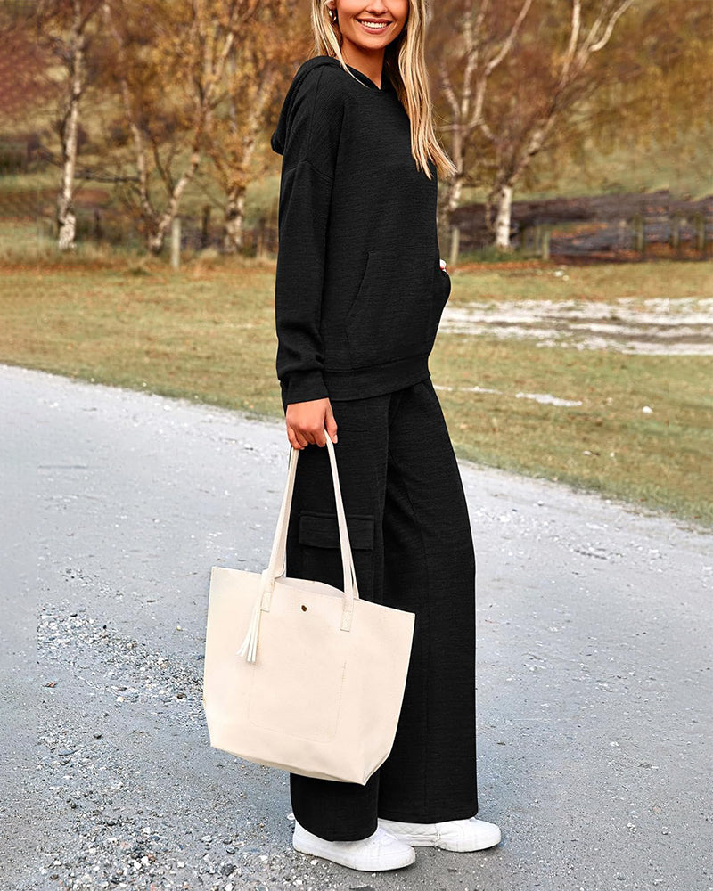 Ensemble 2 pièces en maille : hoodie et pantalon à jambes larges