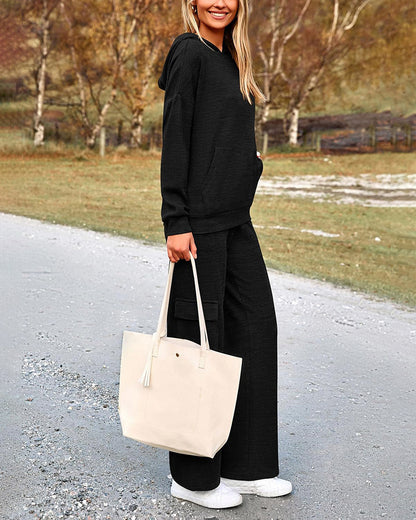 Ensemble 2 pièces en maille : hoodie et pantalon à jambes larges