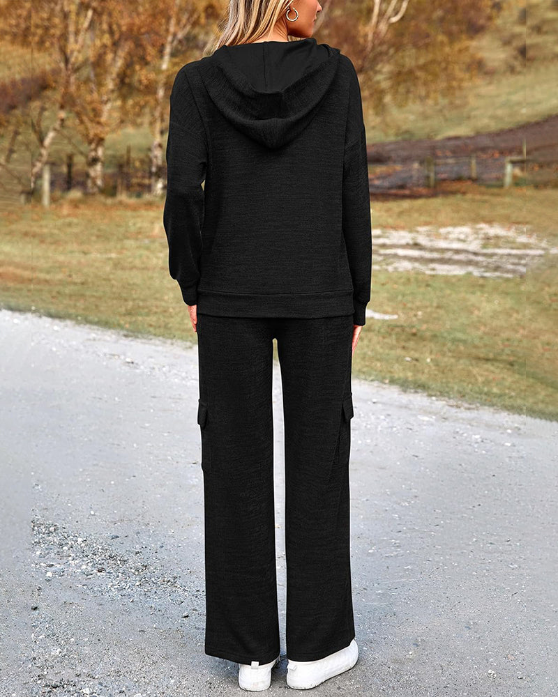 Ensemble 2 pièces en maille : hoodie et pantalon à jambes larges