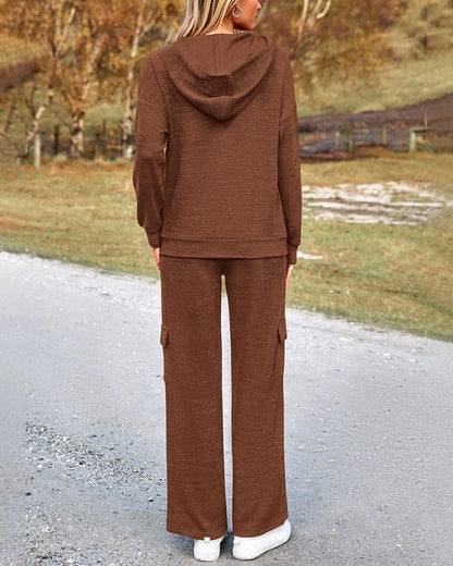 Ensemble 2 pièces en maille : hoodie et pantalon à jambes larges