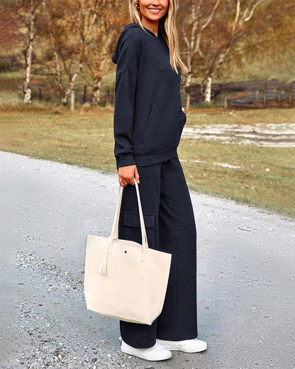 Ensemble 2 pièces en maille : hoodie et pantalon à jambes larges