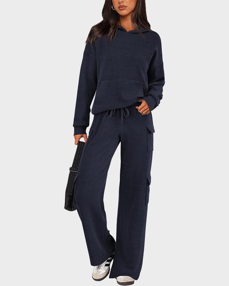 Ensemble 2 pièces en maille : hoodie et pantalon à jambes larges