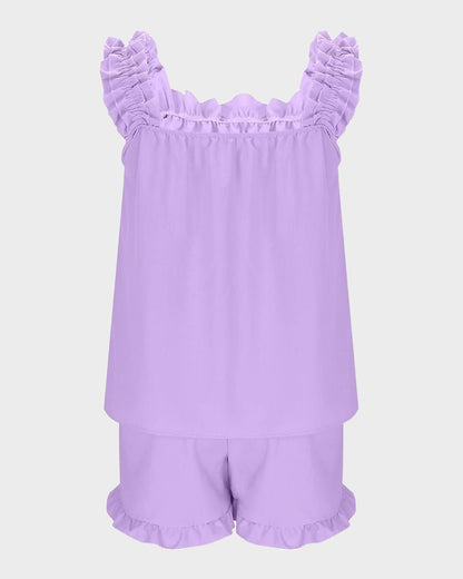 2-Piece Soft Pajama Set with Ruffle Tank Top & Shorts