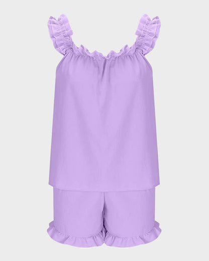2-Piece Soft Pajama Set with Ruffle Tank Top & Shorts