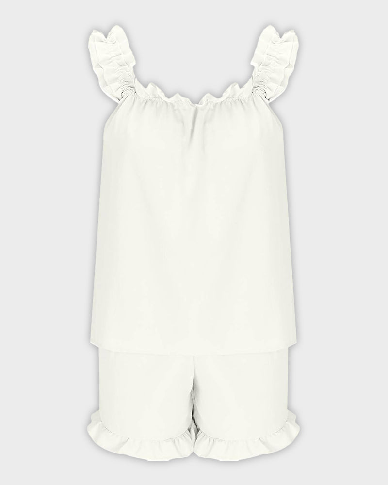 2-Piece Soft Pajama Set with Ruffle Tank Top & Shorts
