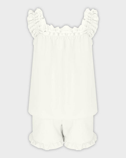 2-Piece Soft Pajama Set with Ruffle Tank Top & Shorts