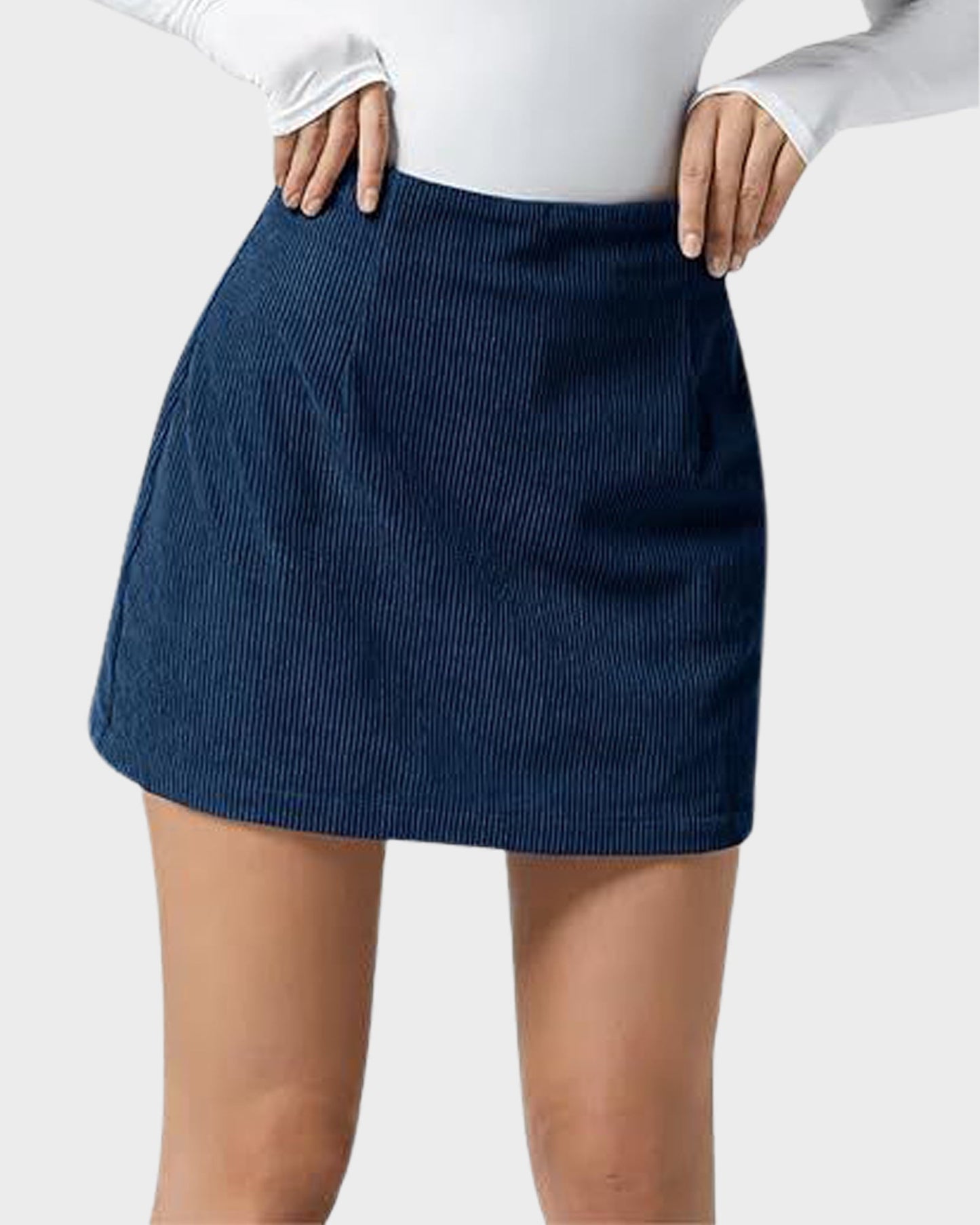 2-in-1 High Waisted Corduroy A-Line Skirt