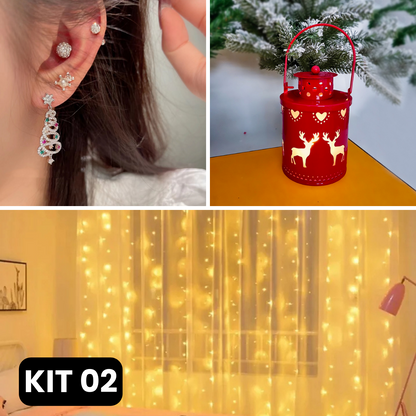 Kit Natalino 3 em 1 | Cortina de LED (3x3m) + Velas Lanternas + Brincos Natalinos - PROMOÇÃO BLACK FRIDAY