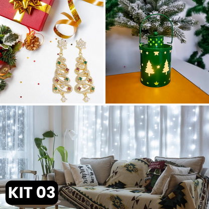 Kit Natalino 3 em 1 | Cortina de LED (3x3m) + Velas Lanternas + Brincos Natalinos - PROMOÇÃO BLACK FRIDAY