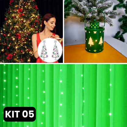 Kit Natalino 3 em 1 | Cortina de LED (3x3m) + Velas Lanternas + Brincos Natalinos - PROMOÇÃO BLACK FRIDAY