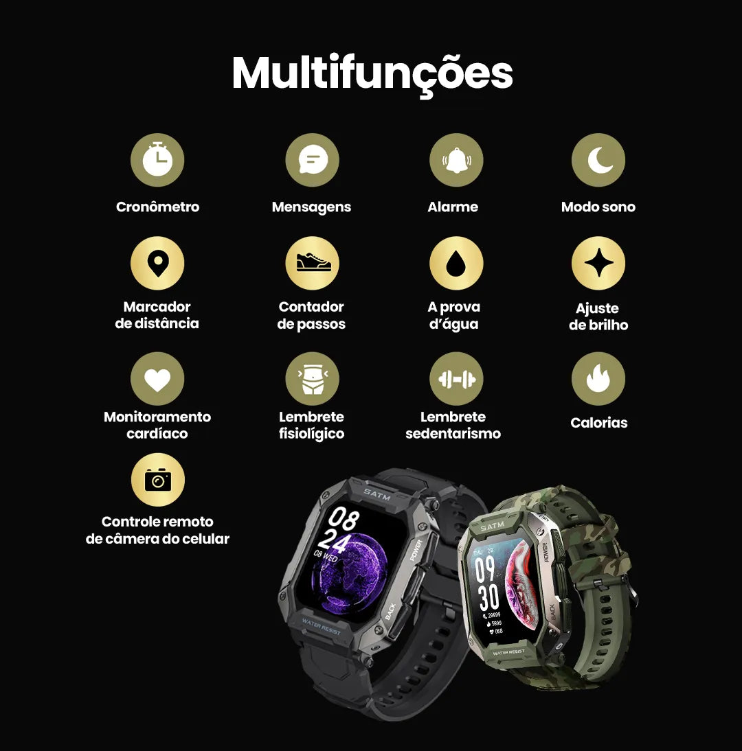 Smartwatch Militar - Navy Pro™ [2ª Pulseira de Brinde]