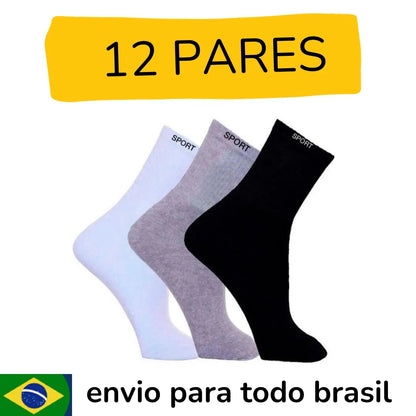 Kit 12 Pares Meias Cano Longo Masculino