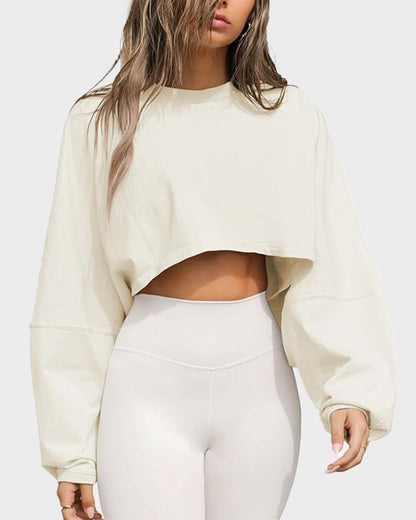 Athletic Cropped Long Sleeve Pullover with Oversized Sleeves
