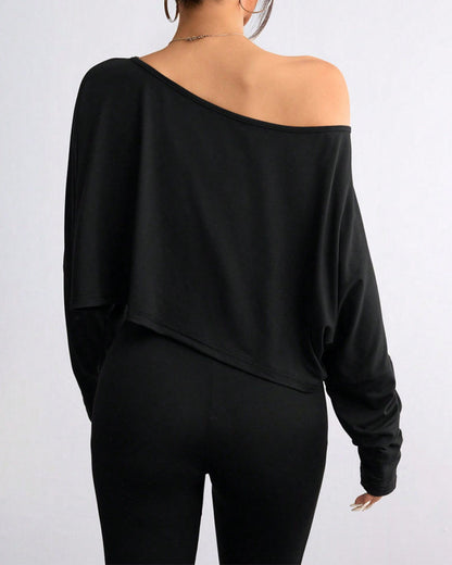 Casual Off-Shoulder Long Sleeve Asymmetrical Crop Top