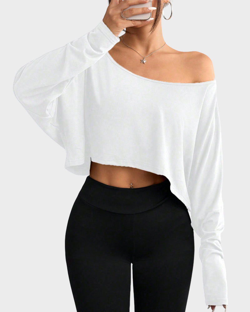 Casual Off-Shoulder Long Sleeve Asymmetrical Crop Top