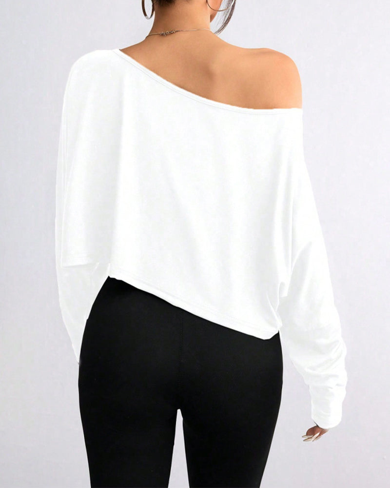 Casual Off-Shoulder Long Sleeve Asymmetrical Crop Top