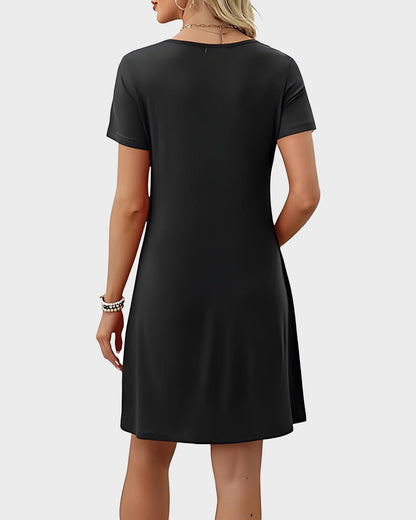 Casual V-Neck T-Shirt Dress with Pockets