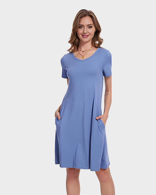 Casual V-Neck T-Shirt Dress with Pockets