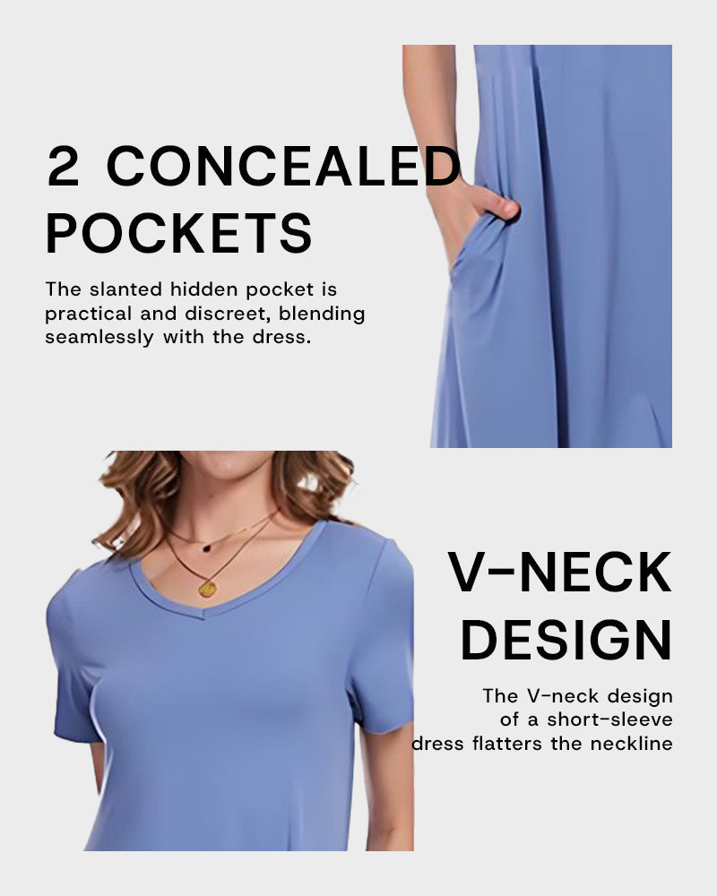 Casual V-Neck T-Shirt Dress with Pockets