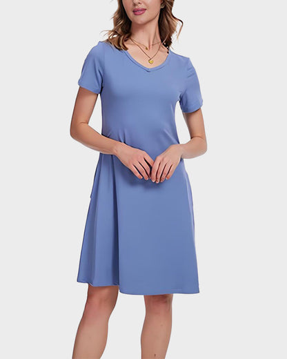 Casual V-Neck T-Shirt Dress with Pockets