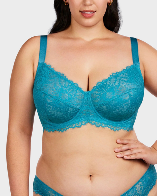 Comfort Unlined Lace Underwire Push Up Bra-Blue
