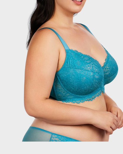 Comfort Unlined Lace Underwire Push Up Bra-Blue