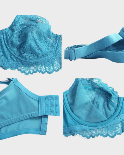 Comfort Unlined Lace Underwire Push Up Bra-Blue