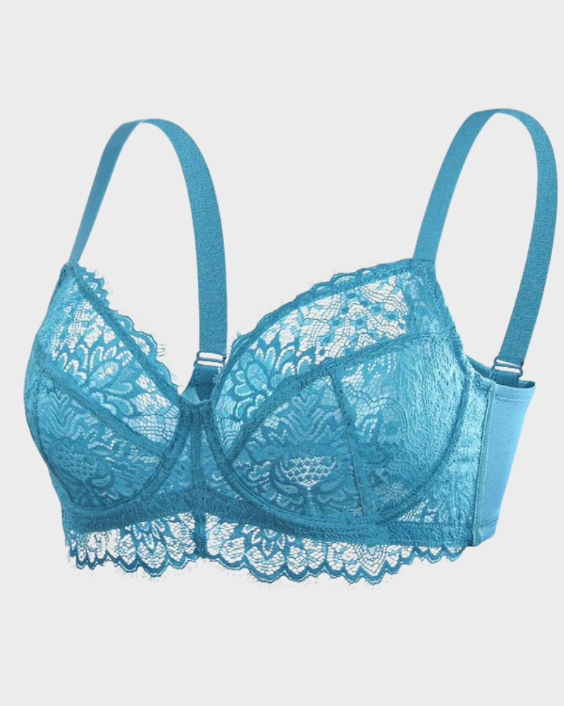 Comfort Unlined Lace Underwire Push Up Bra-Blue