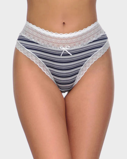 Cotton Seamless Printed Lace Stripe Briefs (5 Pack)