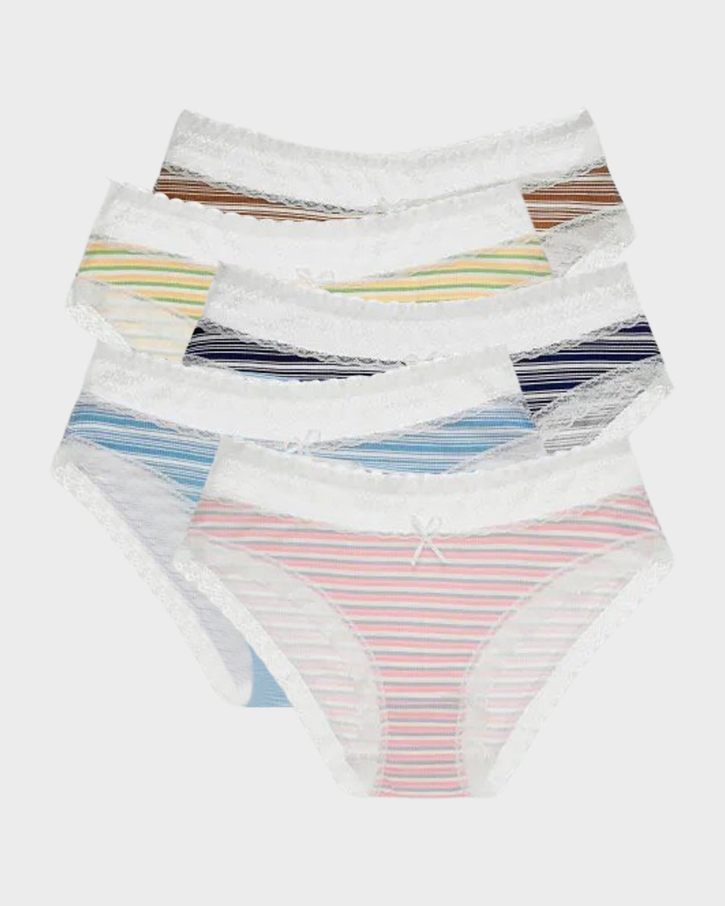 Cotton Seamless Printed Lace Stripe Briefs (5 Pack)