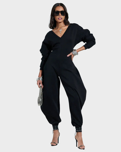 Cozy Deep V Sweatshirt Jumpsuit