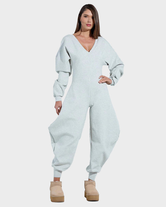Cozy Deep V Sweatshirt Jumpsuit