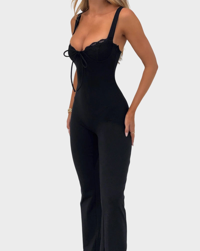 Deep V Lace Knot Front Cami Jumpsuit