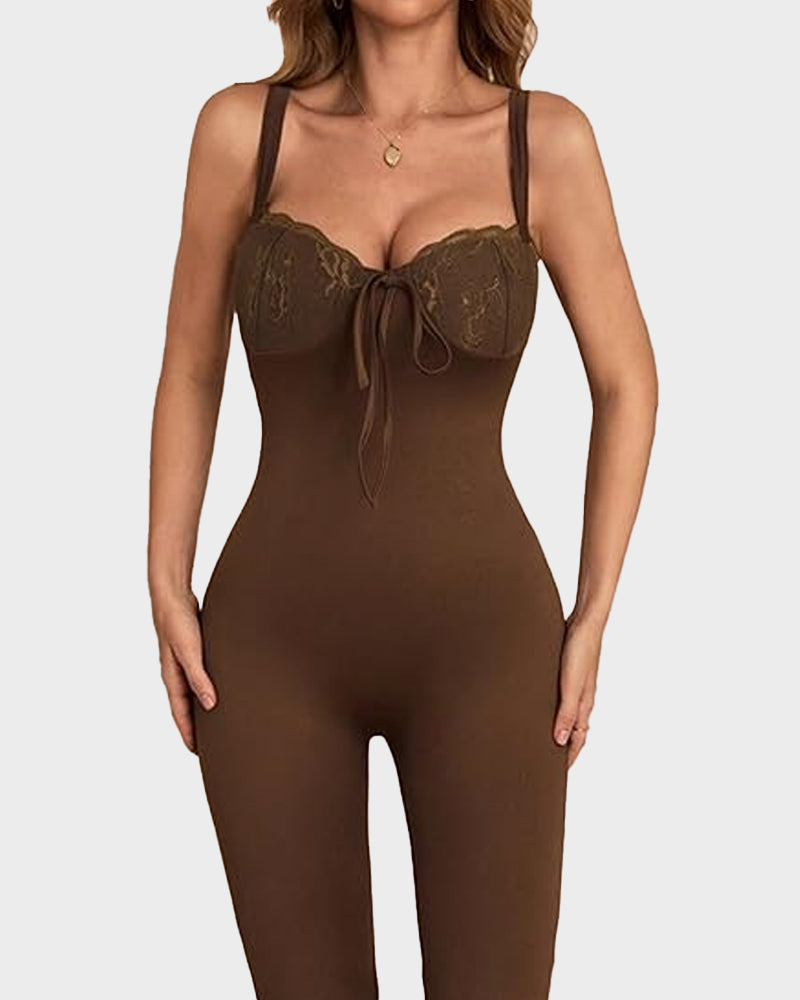 Deep V Lace Knot Front Cami Jumpsuit