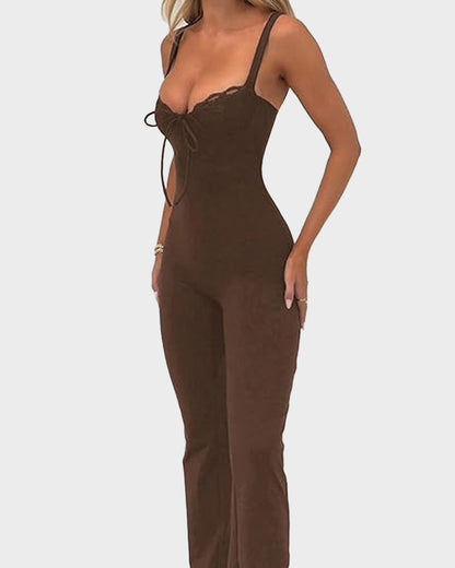 Deep V Lace Knot Front Cami Jumpsuit