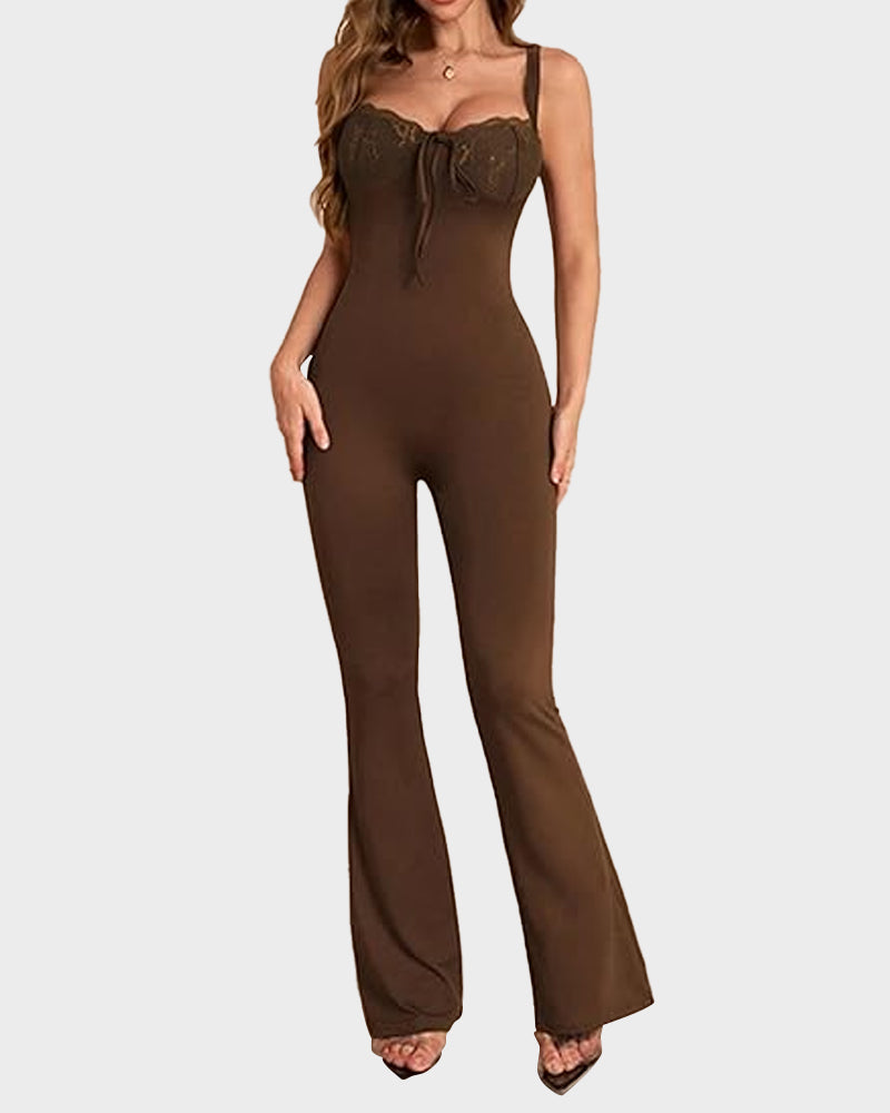 Deep V Lace Knot Front Cami Jumpsuit