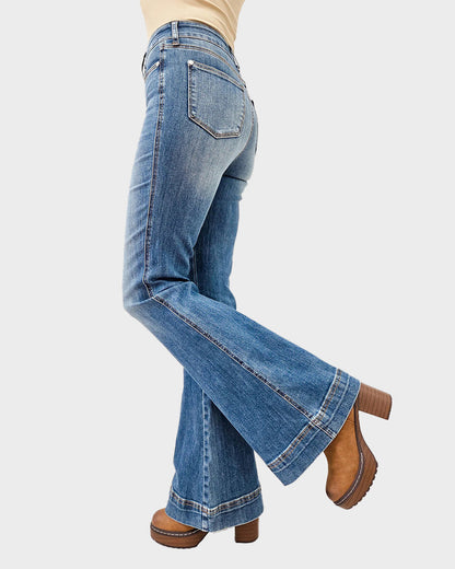 Double Button High Waist Flare Jeans