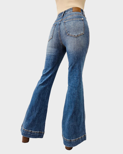Double Button High Waist Flare Jeans