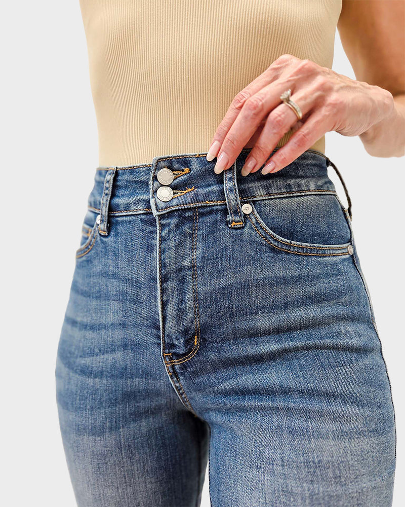 Double Button High Waist Flare Jeans