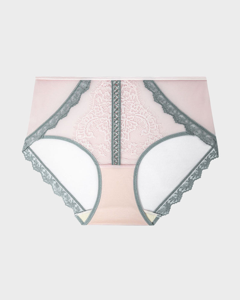 Elegant Antibacterial Mulberry Silk Mid-Waist Lace Panel Panties (3 Pack)