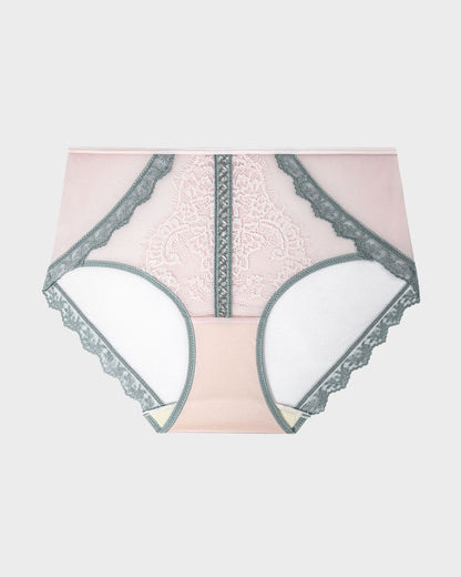 Elegant Antibacterial Mulberry Silk Mid-Waist Lace Panel Panties (3 Pack)