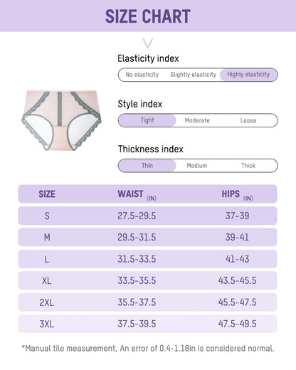 Elegant Antibacterial Mulberry Silk Mid-Waist Lace Panel Panties (3 Pack)