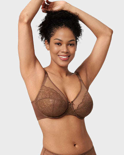 Full Coverage Lace Minimizer Bra - Petal-Coffee