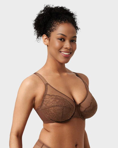 Full Coverage Lace Minimizer Bra - Petal-Coffee