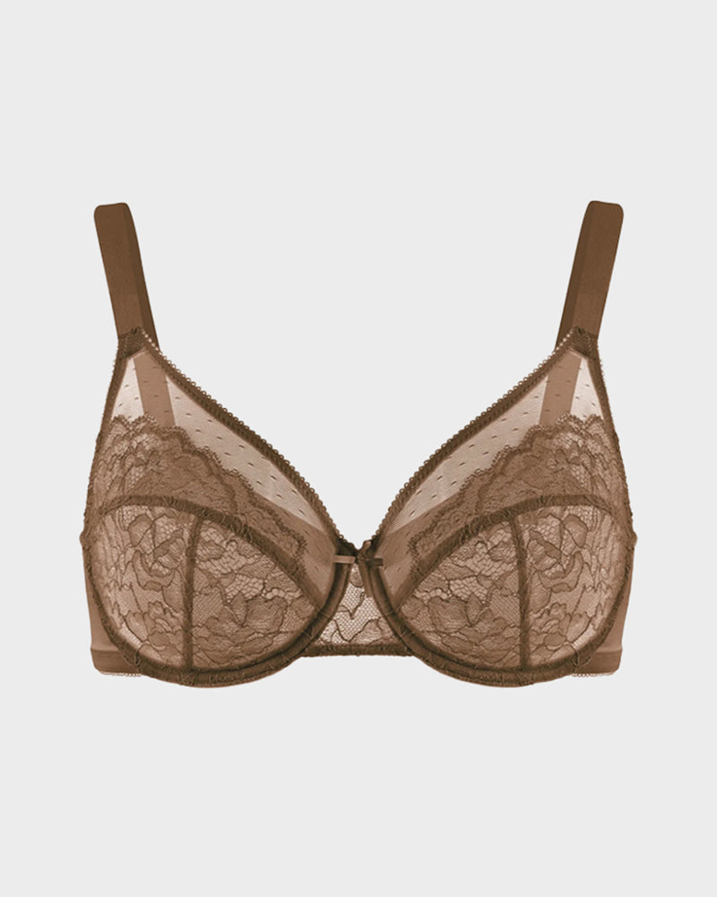 Full Coverage Lace Minimizer Bra - Petal-Coffee