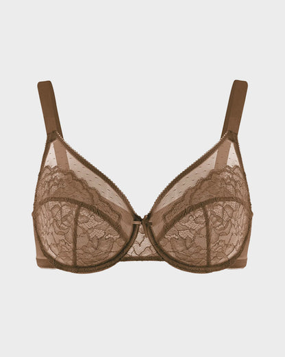 Full Coverage Lace Minimizer Bra - Petal-Coffee
