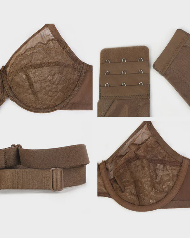 Full Coverage Lace Minimizer Bra - Petal-Coffee