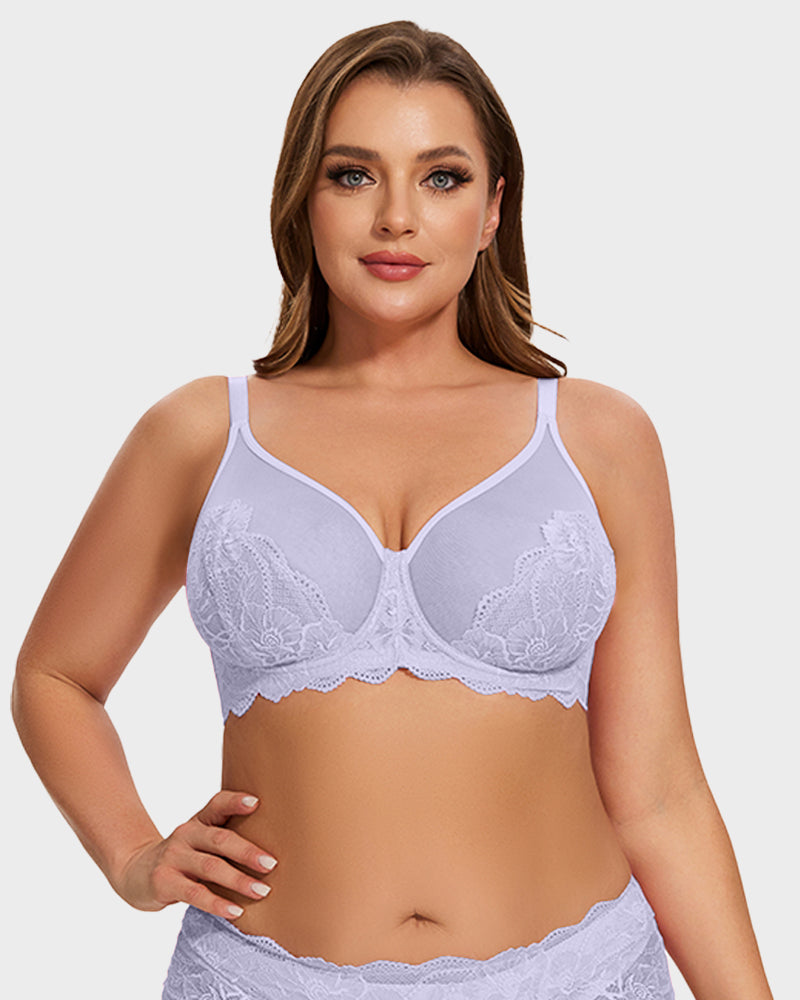 Full Coverage Lace Minimizer Bra-Purple